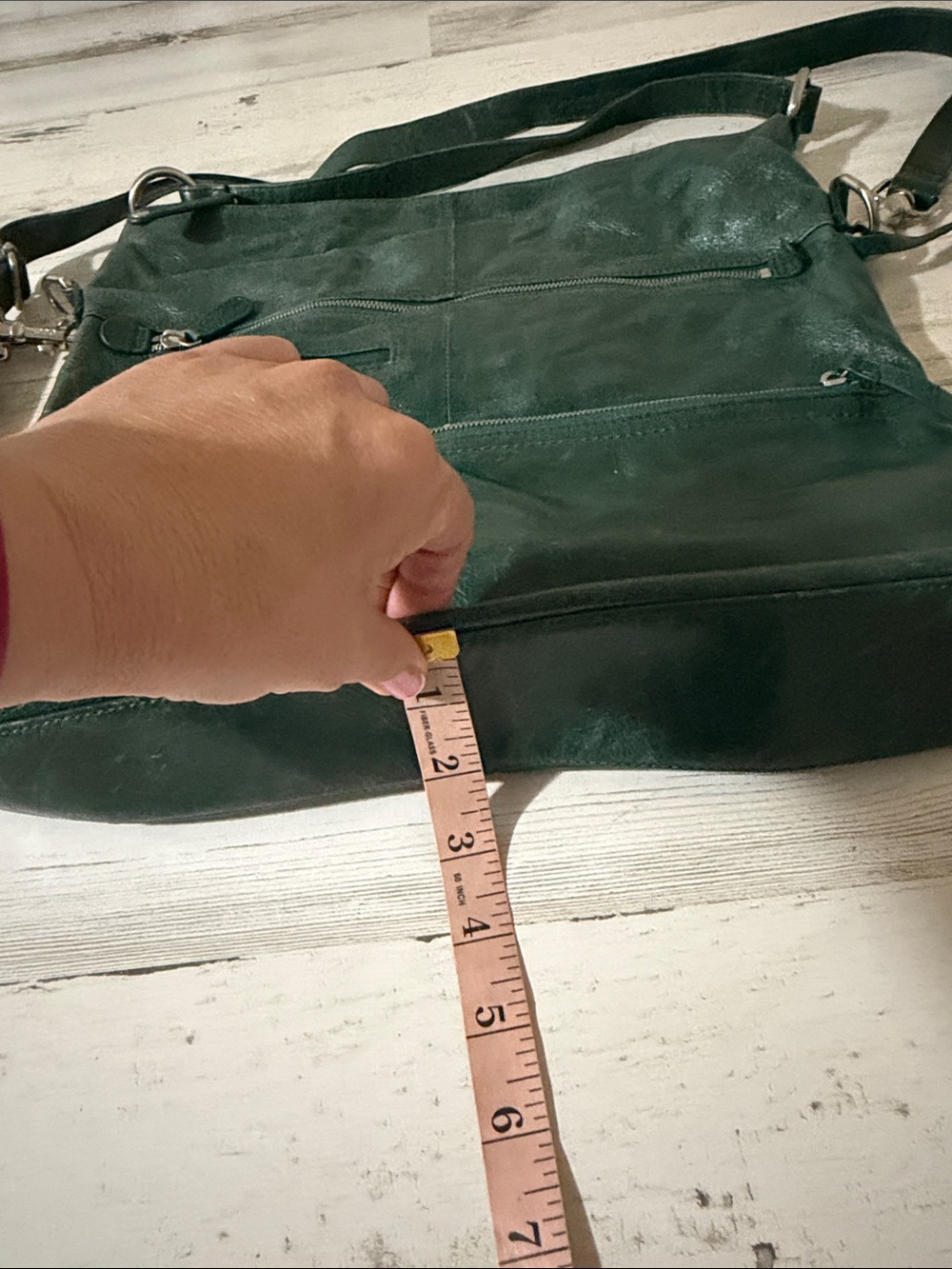 HOBO Dark Green Leather Convertible Crossbody Satchel - Picture 11 of 13